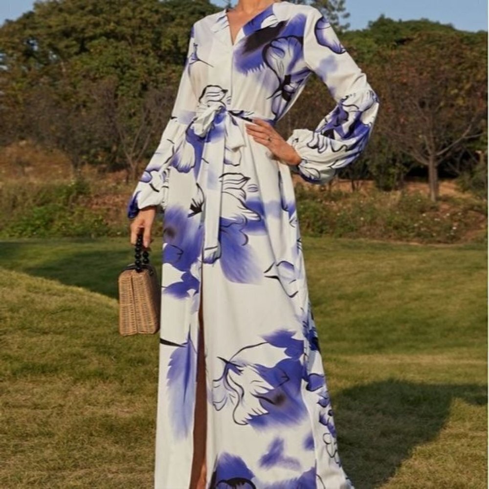 MULTICOLOR SLIT THIGH, FLORAL PREMIUM QUALITY SPECIAL EVENT MAXI DRESS